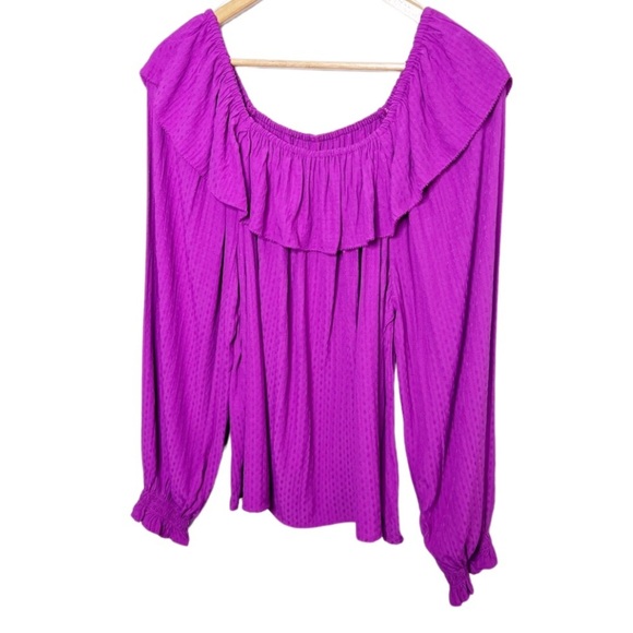 New with Tag Knox Rose Womens Purple Ruffle Polka Dot Texture Long Sleeve Blouse - Picture 4 of 16
